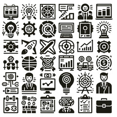 Extensive Black and White Business and Technology Icon Set