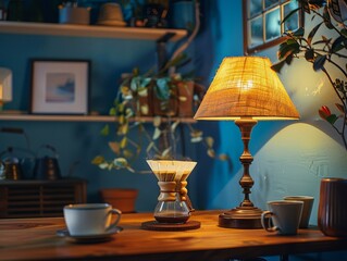 Still life with coffee pot and lamp