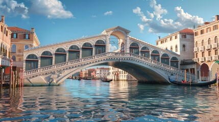 D Rendered Vintage Sunset View of Ponte di Rialto Italy