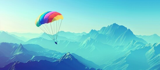 Dramatic view of parachute sport over beautiful mountain. AI generated image