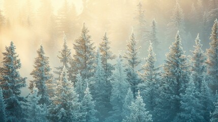 Snow-covered pine trees in the winter forest