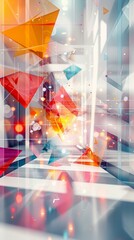 3D rendering of colorful geometric shapes in a futuristic setting
