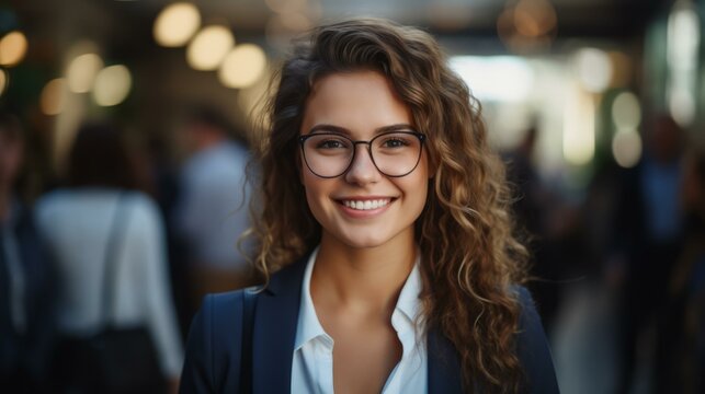 Portrait of a young professional woman smiling wearing glasses