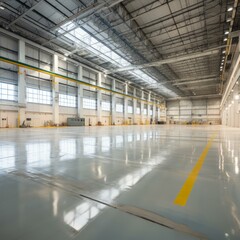 Obraz premium An empty airplane hangar with shiny reflective floor
