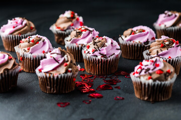 Cupcakes decorated with a hearts shaped