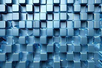 Obraz premium Abstract geometric tech matrix, sleek black hexagons, radiant blue accents, premium 32K detail blue square glass background. Abstract blue background with glass cubes.