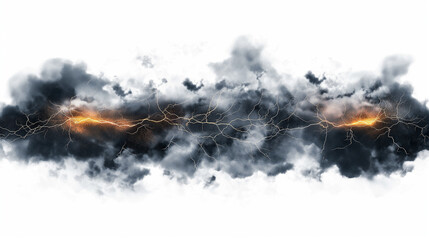 abstract Black storm clouds with lightnings and smoke isolated on white background. storm, rain, lightning, sky, darken