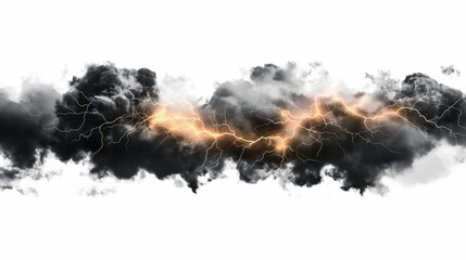 abstract Black storm clouds with lightnings and smoke isolated on white background. storm, rain, lightning, sky, darken