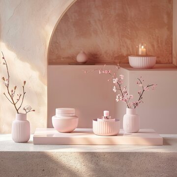 A collection of pink objects on a pink background
