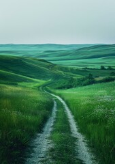Fototapeta premium Countryside dirt road through green rolling hills