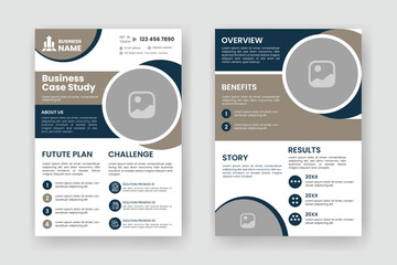 Case Study Layout Flyer. Minimalist Business Report with Simple Design. Blue and Beige Color Accent.