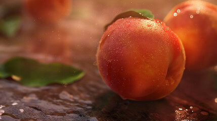 Fresh Peach fruit with splashing water wallpaper background 1