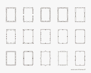 Set of vintage frames in A4 format. Hand drawn, ink and paper. Isolated vector set of vintage frames art deco, arabic, refined classic design. Decorative pattern, certificate template, diploma, label.