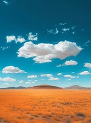 Fototapeta na wymiar Vast desert landscape with blue sky and clouds