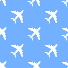 White airplanes on blue background. Vector seamless pattern. Best for textile, wallpapers, wrapping paper and web design.