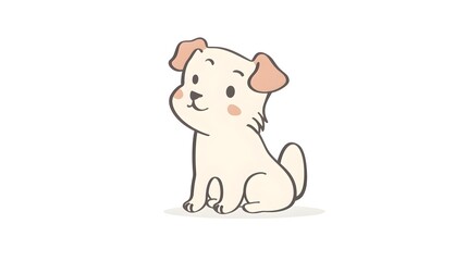 Fototapeta premium Minimalist Pastel Doodle of Adorable Fluffy Puppy on White Background