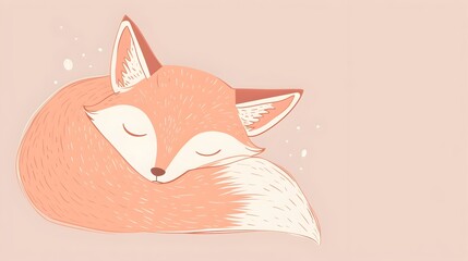 Naklejka premium Peaceful Slumbering Fox in Gentle Pastel Hues - Endearing Doodle Sketch Evoking Serenity and Charm
