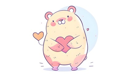 Adorable Chubby Bear Embracing Heart in Pastel Tones