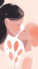 Mother's Day card. Woman kissing her child. Generative AI. - obrazy, fototapety, plakaty