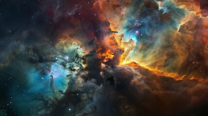 Fototapeta premium A colorful nebula glowing with the light of newborn stars, captured by a space telescope and revealing the dynamic and ever-changing nature of the cosmos.