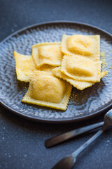 italian ravioli filling with ricotta cheese and spinach close-up