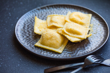 italian ravioli filling with ricotta cheese and spinach close-up