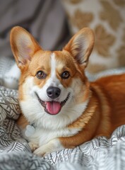A cute corgi dog with a happy expression on its face