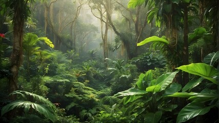 Rich Verdant Leaves in a Tropical Forest