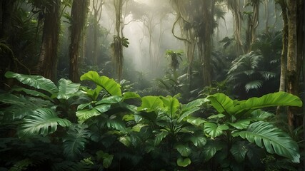 Rich Verdant Leaves in a Tropical Forest