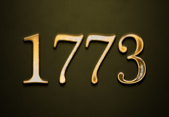 Old gold effect of 1773 number with 3D glossy style Mockup.	