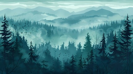 Forest foggy illustration poster background