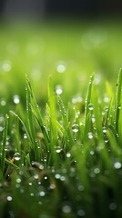 Fototapeta premium Close-up of green grass with water drops