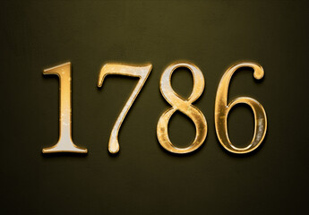 Old gold effect of 1786 number with 3D glossy style Mockup.	