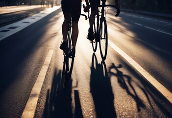 'unrecognizable shadow bicycle cyclist lane bicyclist ride bike city street signs urban person lifestyle recreation transport transportation commute action motion'