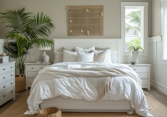 cozy white coastal bedroom