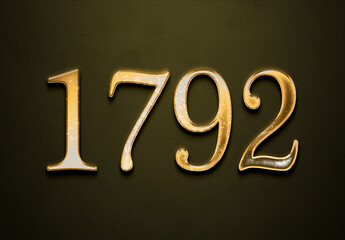 Old gold effect of 1792 number with 3D glossy style Mockup.	