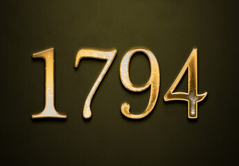 Old gold effect of 1794 number with 3D glossy style Mockup.	