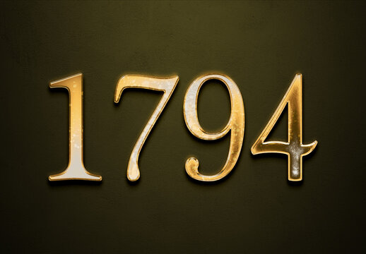 Old gold effect of 1794 number with 3D glossy style Mockup.	