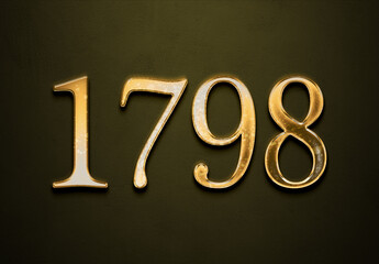 Old gold effect of 1798 number with 3D glossy style Mockup.	