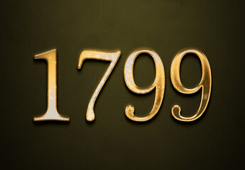 Old gold effect of 1799 number with 3D glossy style Mockup.	