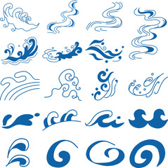 海の波など、水の流れをイメージしたいろいろな形の素材セット