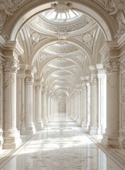 Fototapeta premium ornate hallway with marble columns and coffered ceiling