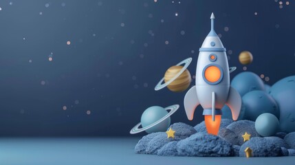 Enchanting child-friendly spaceship design, amidst stars and planets, igniting imagination, crafted with AI Generative.