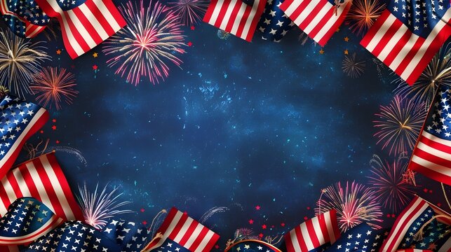 Patriotic Fireworks Display in Starry Sky on 4th of July Holiday