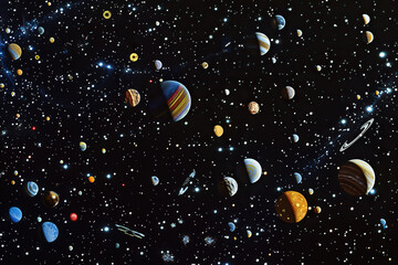 Naklejka premium Generative ai on theme of parade of planets in solar system, bright stars glow in atmosphere