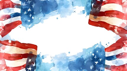 Elegant Watercolor 4th of July Flag Backdrop with Wide Open Space