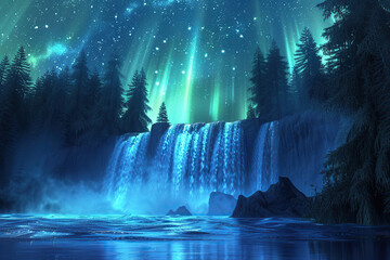 Generative ai on theme of beautiful northern lights, bright aurora borealis winter in atmosphere