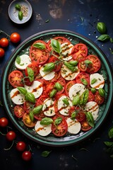 A delicious and healthy salad with fresh tomatoes, mozzarella cheese, and basil.