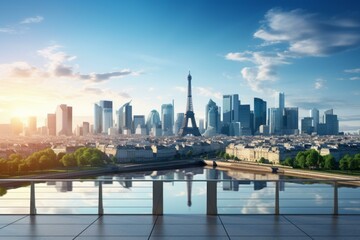 Paris cityscape with Eiffel Tower at sunrise
