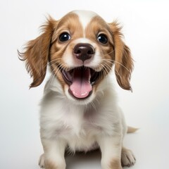 Small and cute puppy with brown and white fur